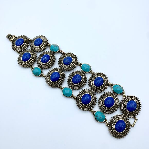 LUCKY BRAND Bracelet Blue Cabochon Sodalite Wide Southwest 7 1/2" - 75 Retail - Picture 3 of 6